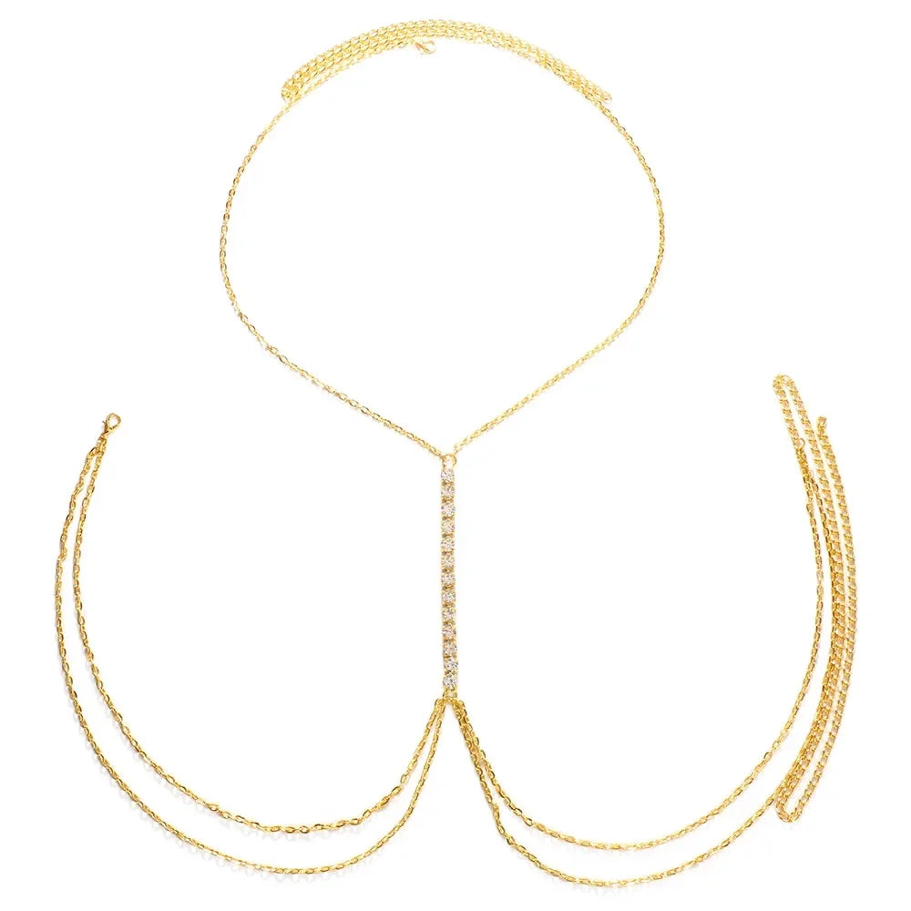 Chaîne Corps Cristal Bohème - Collier Bikini Strass Or Pour Femmes