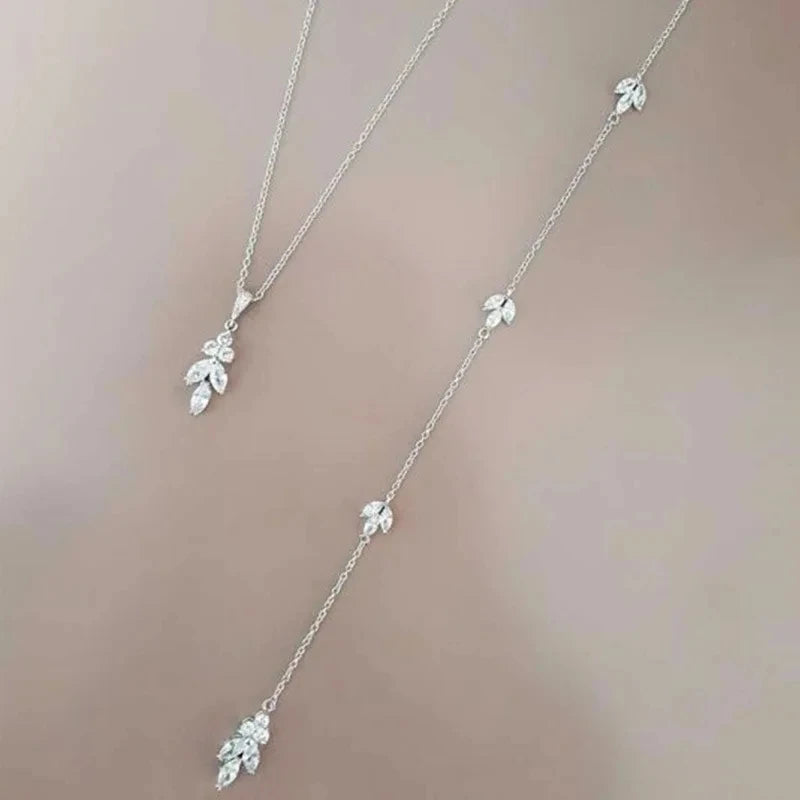 Collier de Dos Pendentif Feuillages et Cristal - Lison