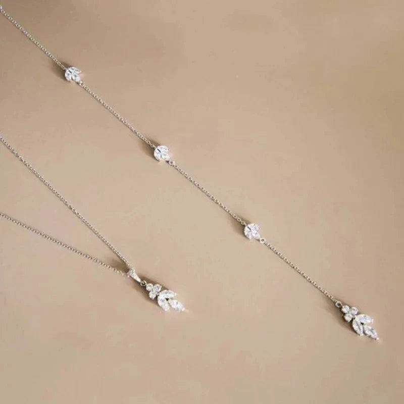 Collier de Dos Pendentif Feuillages et Cristal - Lison