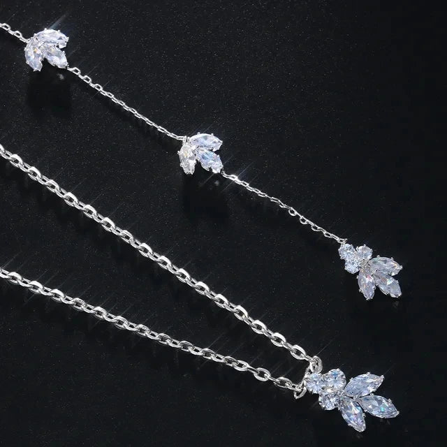 Collier de Dos Pendentif Feuillages et Cristal - Lison