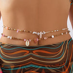 Double chaine de taille en perles, pendentif en pierre naturelle et coquillage  -Alanis